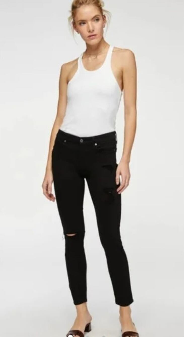 NWT 7 For All Mankind bair Distressed Black The Ankle Skinny Jeans Sz 25
